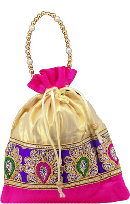 

Bagaholics Ethnic Silk Potli Batwa Pouch Bag Potli(Pink)