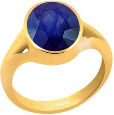 freedom Natural Certified Blue Sapphire (Neelam) Gemstone 7.25 Ratti or 6.60 Carat for Male & Female Panchdhatu 22K Gold Plated Alloy Ring