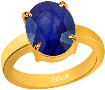 freedom Natural Certified Blue Sapphire (Neelam) Gemstone 6.25 Ratti or 5.69 Carat for Male & Female Panchdhatu 22K Gold Plated Alloy Ring