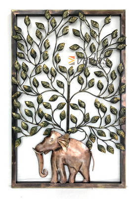 

VedasExports Elephant Tree Panel Decorative Showpiece - 97.5 cm(Iron, Multicolor)