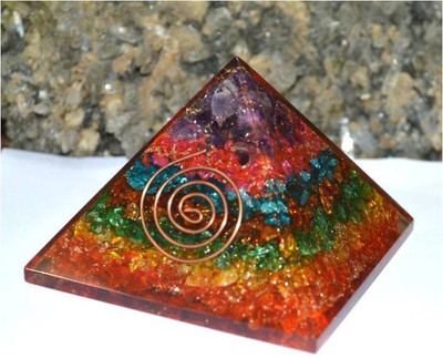 

Purpledip Seven Chakra Pyramid Healing Stone: Energy Field Of Amethyst, Lapis Lazuli, Green Aventurine, Camel Color Agate, Jasper Red, Red Cornelion & Copper (10903) Decorative Showpiece - 5 cm(Stoneware, Multicolor)