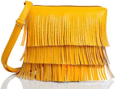 

Mammon Girls Casual Yellow Rexine, Velvet Sling Bag