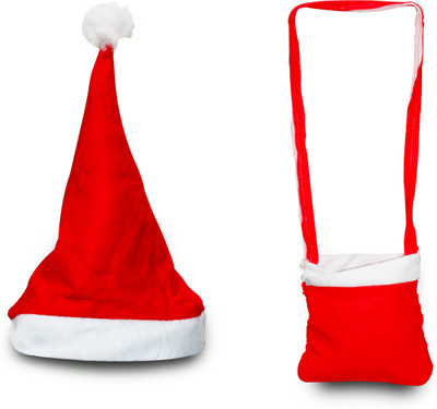 

Akshat SANTA CAP AND SANTA SIDE BAG FOR KIDS - 15 cm(Multicolor)