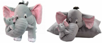 

AVS Combo of Mother Elephant With 2 Babies 38 cm & Elephant pillow - 38 cm(Grey)