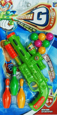 

Mahvi Toys Shooting Air Gun with 6 Balls & 3 Bottles(Multicolor)