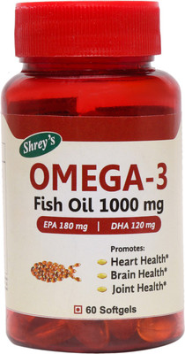 

Shrey's Omega 3, Fish Oil, 1000 mg, EPA 180 mg, DHA 120 mg – 60 Softgel Capsules(60 No)