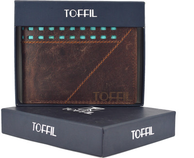 

TOFFIL Men Brown, Blue Genuine Leather Wallet(3 Card Slots), Brown;sky blue
