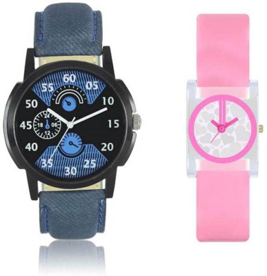 FASHION POOL LOREM & VALENTINE MOST STUNNING COUPLE COMBO OF FULL BLUE BLACK ROUND DIAL GRAPHICS WITH RECTANGLE DIAL SQUARE PINK WATERMARK WATCH PROFESSIONAL & CASUAL WEAR WATCH FOR FESTIVAL SPECIAL Watch  - For Boys & Girls   Watches  (FASHION POOL)