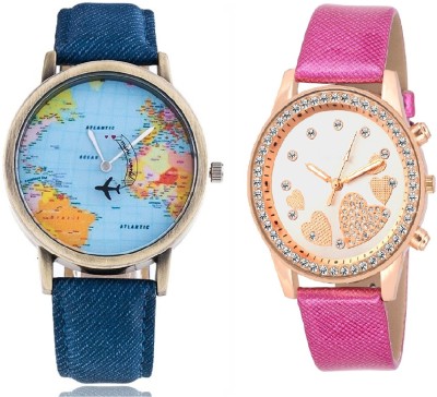 COSMIC WORLD MAP MEN WATCH WITH QUEEN OF HEARTSSOOMS SL-0068 SUPER BEAUTIFUL LADIES DIAMOND STUDDED PARTY WEAR Watch  - For Couple   Watches  (COSMIC)