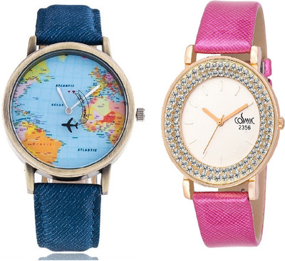 COSMIC WORLD MAP MEN WATCH WITH DIAMOND STUDDED AND GLAMOROUS DIVA LADIES PARTY WEAR Watch  - For Couple   Watches  (COSMIC)