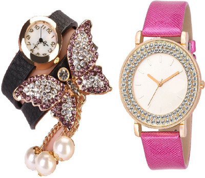 

SOOMS BLACK BRACELET BEAUTIFUL BUTTERFLY PENDENT with DIAMOND STUDDED AND GLAMOROUS DIVA ladies party wear Watch - For Women