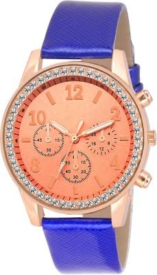 SOOMS Rhinestone Studded Analog ROSE GOLD Dial GENEVA SERIES DIAMOND STUDDED PARTY WEAR GIRLS BLUE STRAP Watch  - For Women   Watches  (Sooms)