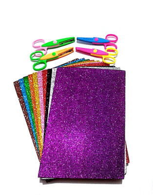 

SelectionWorld A4 Self Adhesive Glitter Foam Art & Craft Sheets (Pack Of 10) With 4 Zig Zag Paper Scissors
