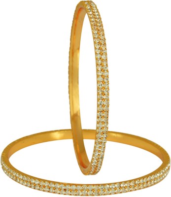 memoir Brass Cubic Zirconia Gold-plated Bangle Set(Pack of 2)