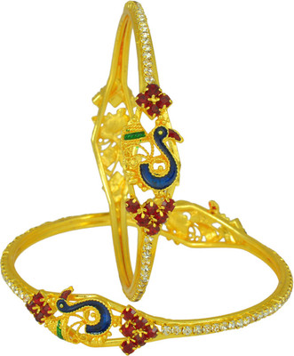 memoir Brass Cubic Zirconia Gold-plated Bangle Set(Pack of 2)