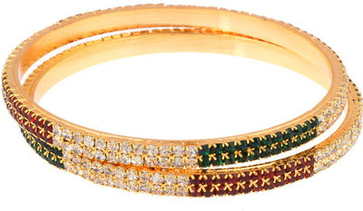 Dzinetrendz Brass Cubic Zirconia Gold-plated Bangle Set(Pack of 2)