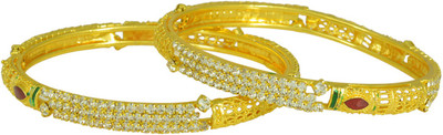 Dzinetrendz Brass Cubic Zirconia Gold-plated Bangle Set(Pack of 2)