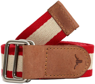 

Hidekraft Men & Women Casual Red, Beige Canvas, Genuine Leather Belt, Beige;red