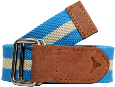 

HIDEKRAFT Men & Women Casual Beige, Blue Canvas, Genuine Leather Belt, Beige;sky blue