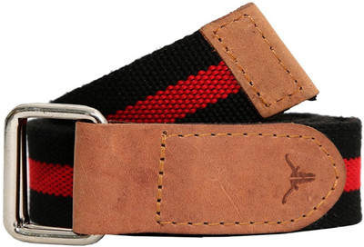 

Hidekraft Men & Women Casual Red, Black Genuine Leather, Canvas Belt, Black;red
