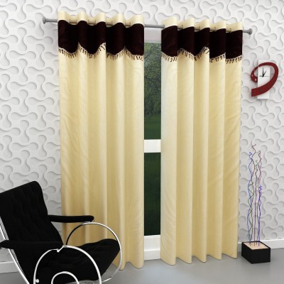 New panipat textile zone 213.36 cm (7 ft) Polyester Semi Transparent Door Curtain (Pack Of 2)(Floral, Solid, Cream)