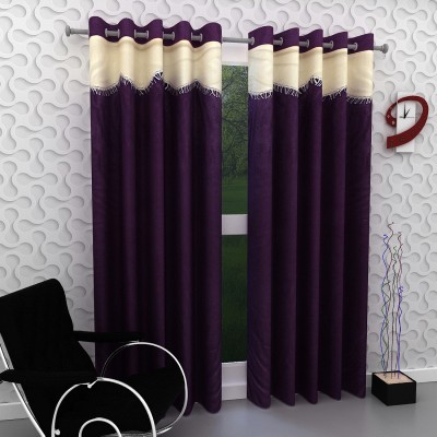 New panipat textile zone 274.32 cm (9 ft) Polyester Semi Transparent Long Door Curtain (Pack Of 2)(Floral, Solid, Purple)