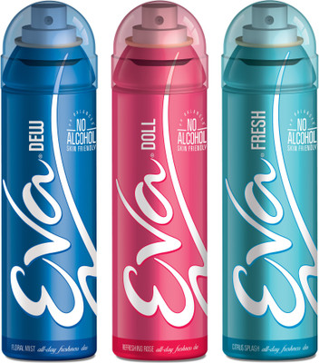 

EVA Deodorant Spray, Fresh, Doll & Dew ,125ml - Combo 3 Deodorant Spray - For Women(125 ml, Pack of 3)