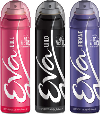

EVA Deodorant Spray, Doll, Wild & Urbane ,125ml - Combo 3 Deodorant Spray - For Women(125 ml, Pack of 3)