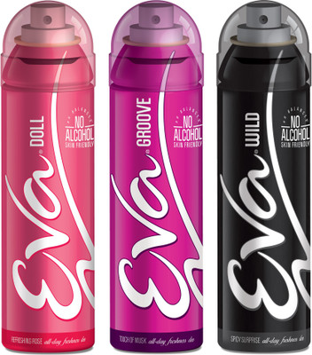 EVA Deodorant Spray, Doll, Wild & Groove ,125ml - Combo 3 Deodorant Spray - For Women(125 ml, Pack of 3)