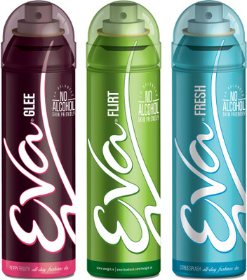 

EVA Deodorant Spray, Fresh, Flirt & Glee ,125ml - Combo 3 Deodorant Spray - For Women(125 ml, Pack of 3)