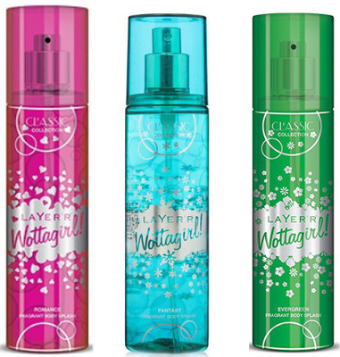 

LAYERR WOTTA GIRL ROMANCE+ WOTTA GIRL FANTASY+ WOTTA GIRL EVERYGREEN Body Spray - For Women(135 ml, Pack of 3)