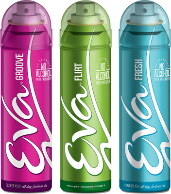 EVA Deodorant Spray, Fresh, Flirt & Groove ,125ml - Combo 3 Deodorant Spray - For Women(125 ml, Pack of 3)
