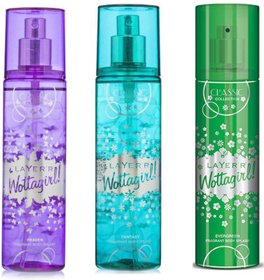 

LAYERR WOTTA GIRL HEVAN +WOTTA GIRL FANTASY+ WOTTA GIRL EVERYGREEN Body Spray - For Women(135 ml, Pack of 3)