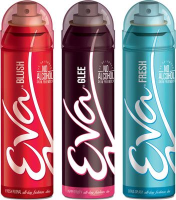 

EVA Deodorant Spray, Fresh, Blush & Glee ,125ml - Combo 3 Deodorant Spray - For Women(125 ml, Pack of 3)