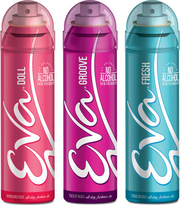 

EVA Deodorant Spray, Fresh, Doll & Groove ,125ml - Combo 3 Deodorant Spray - For Women(125 ml, Pack of 3)