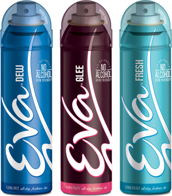 

EVA Deodorant Spray, Fresh, Dew & Glee ,125ml - Combo 3 Deodorant Spray - For Women(125 ml, Pack of 3)