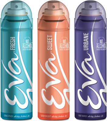 

EVA Deodorant Spray, Fresh, Sweet & Urbane ,125ml - Combo 3 Deodorant Spray - For Women(125 ml, Pack of 3)
