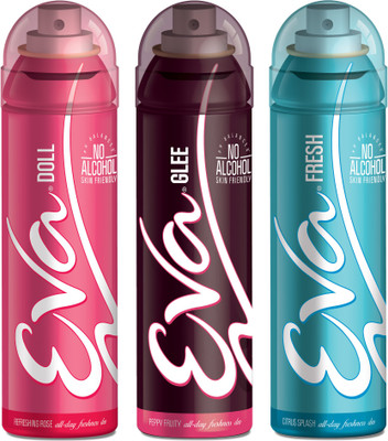 

EVA Deodorant Spray, Fresh, Doll & Glee ,125ml - Combo 3 Deodorant Spray - For Women(125 ml, Pack of 3)