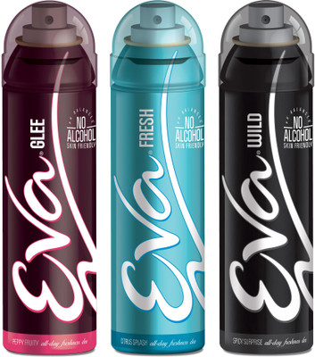 

EVA Deodorant Spray, Fresh, Wild & Glee ,125ml - Combo 3 Deodorant Spray - For Women(125 ml, Pack of 3)