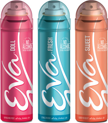 

EVA Deodorant Spray, Fresh, Doll & Sweet ,125ml - Combo 3 Deodorant Spray - For Women(125 ml, Pack of 3)