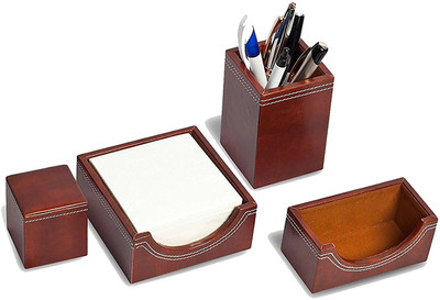 

STATE OF THE ART 1 Compartments Leatherette Office Desktop Set(Brown)