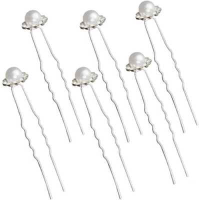 

ITS Fashion Wedding Bridal Pearl Flower Clear Crystal Hair Pins Hair Pin(Silver)