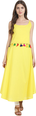 Nayo Women Solid A-line Kurta(Yellow)