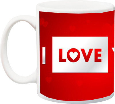 

Stylotrendz I Love You Dark Red Theme Print Coffee Ceramic Mug(325 ml), White