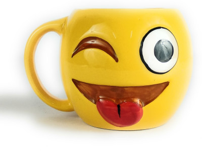 

Weird Wolf Premium Quality Handcrafted Smiley Coffee For Gifting Ceramic Mug(300 ml), Yellow