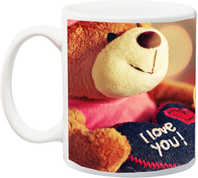 

Stylotrendz I Love you Cute Teddy Print Ceramic Mug(325 ml), White