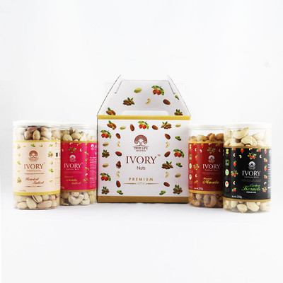 

Ivory Gift pack of 4 in 1 Dry Fruits Flavored Cashew Nuts and Pistachio Cashews, Pistachios(1000 g, Mason Jar)