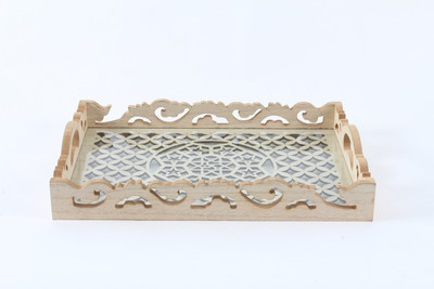 

Modish Carved Work Acrylic Base Wooden (Set Of Two) Tray(Pack of 2)
