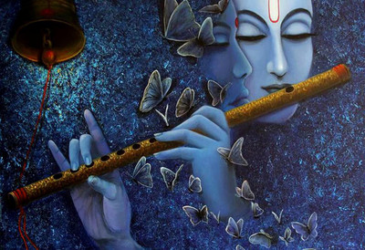 

Lord Radhe Krishna Playing Flute Blue Painting poster Print Poster on 13x19 Inches Paper Print(19 inch X 13 inch, Rolled)