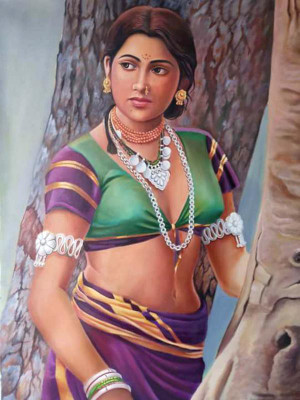 

digital painting beautiful village girl Print Poster on LARGE PRINT 36X24 INCHES Photographic Paper(36 inch X 24 inch, Rolled)